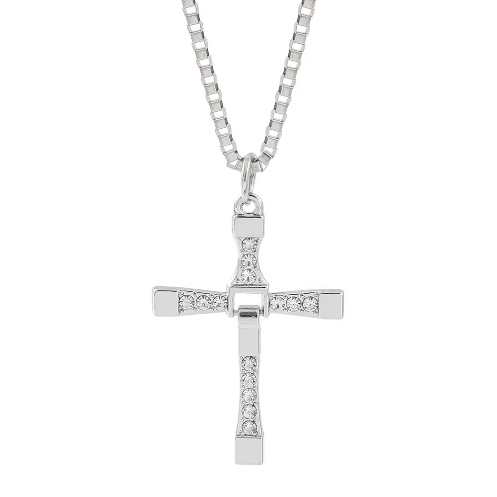 New Fast and Furious 10 Necklace Dominic Toretto Rhinestones Jesus Cross Pendant Necklace Collar Jewelry Decoration Accessories