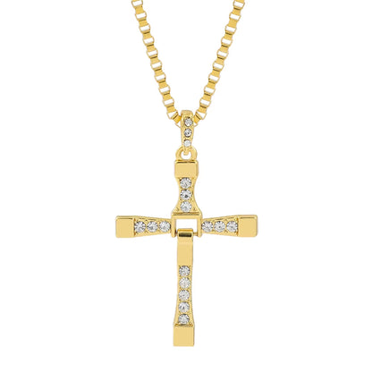 New Fast and Furious 10 Necklace Dominic Toretto Rhinestones Jesus Cross Pendant Necklace Collar Jewelry Decoration Accessories